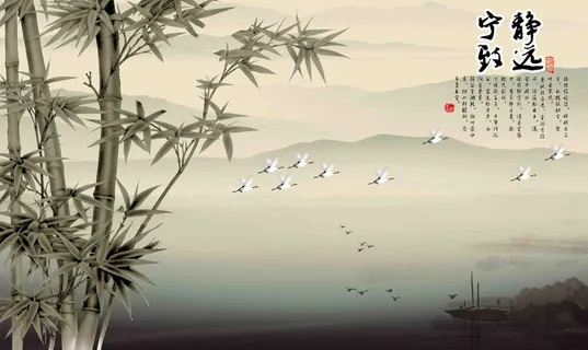 新中式山水背景墙 