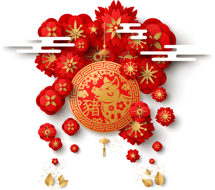 中国风花纹猪年装饰图案