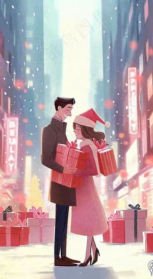 商场购物礼品盒温馨扁平礼物