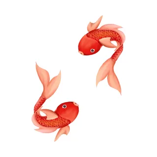 手绘烫金国潮中国风卡通锦鲤鱼金鱼插画装饰元素PSD设计素材