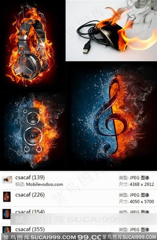 火焰耳机鼠标音响音符背景素材