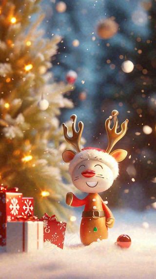 冬天圣诞节下雪圣诞树雪人礼物，冬季暖光