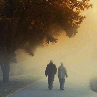 父母年长老人父亲节母亲节温馨落日背影