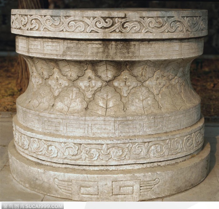 中华石雕柱纹-古老的树叶花纹