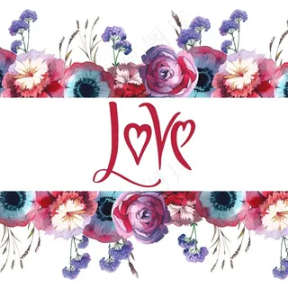 白色背景下的鲜花love海报高清图