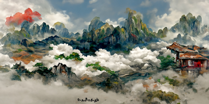 AI水彩风山脉宫殿插画