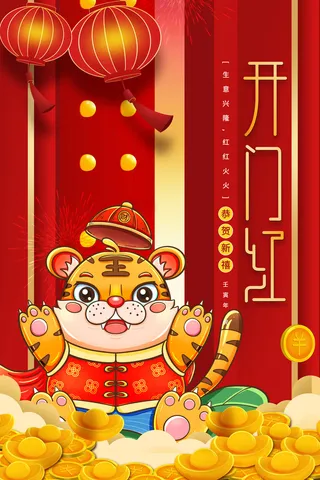 迎新年新年海报虎年海报2022虎年大吉虎年