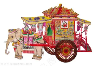 彩色鲜艳的大象拉车皮影戏中国风图片