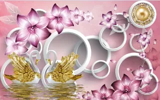 雕塑天鹅花卉背景墙