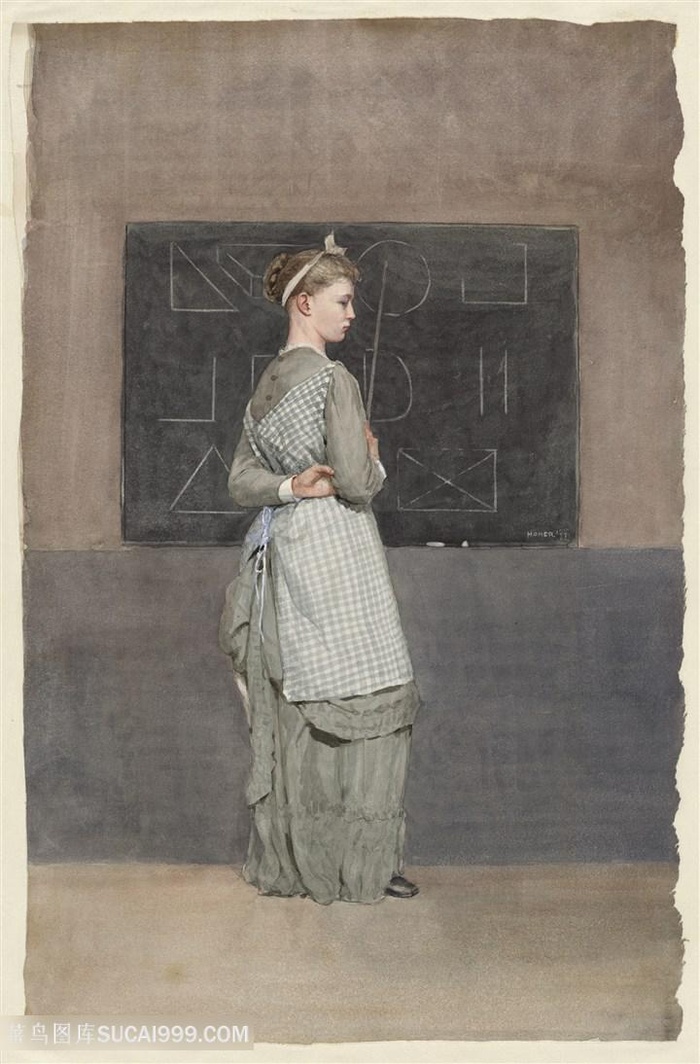 黑板妇女油画装饰画手绘插画