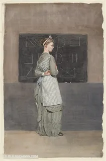 黑板妇女油画装饰画手绘插画