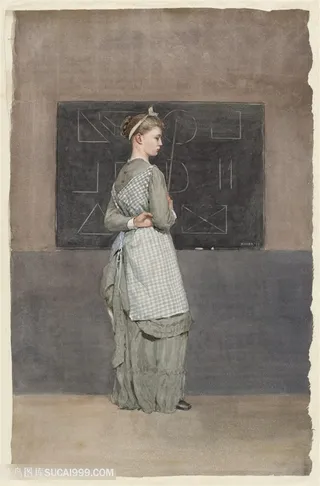 黑板妇女油画装饰画手绘插画