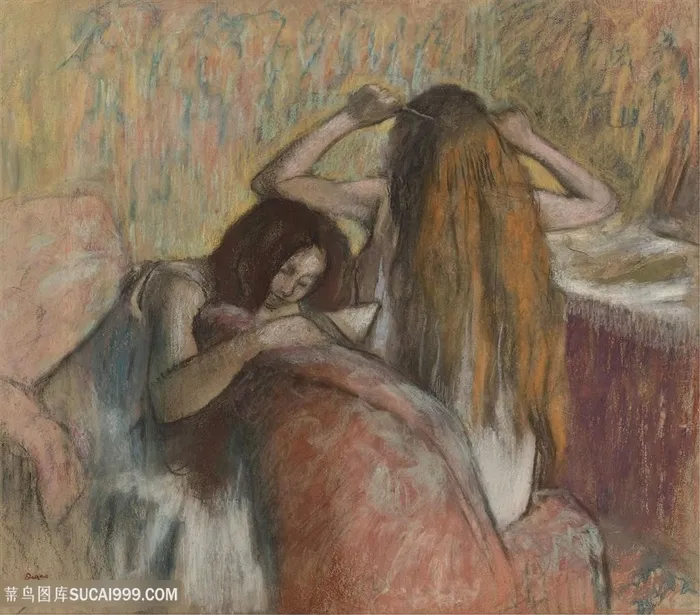 德加油画梳头发美女装饰画