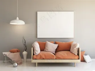 吊灯沙发与空白装饰画效果高清图片