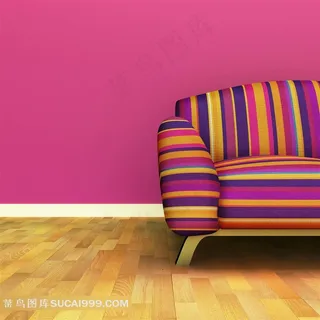 洋红色墙壁与布纹沙发家居摄影高清图片