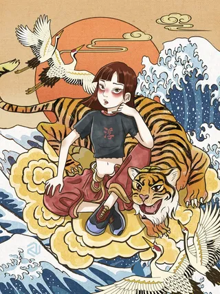 虎年中国风萌虎插画