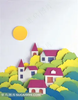 纸雕树木房子素材