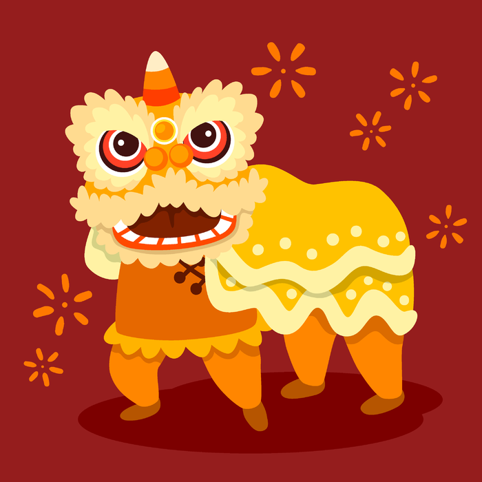 新年虎年舞狮插画 