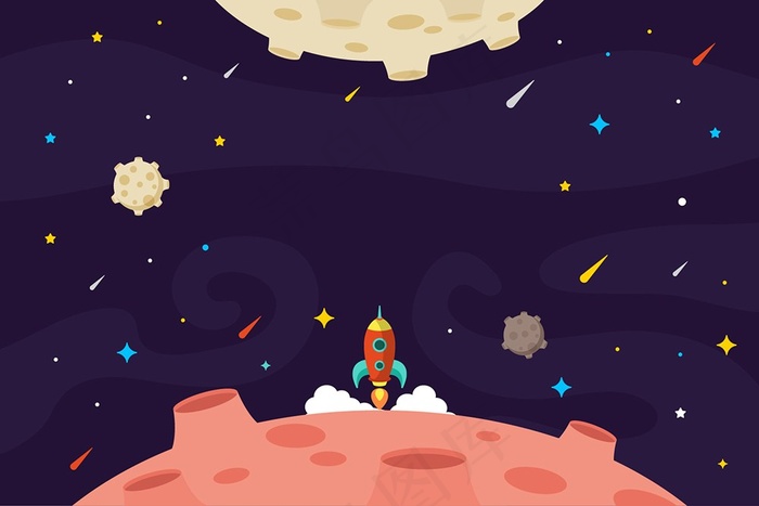 可爱卡通航天火箭宇宙星球太空星空背景