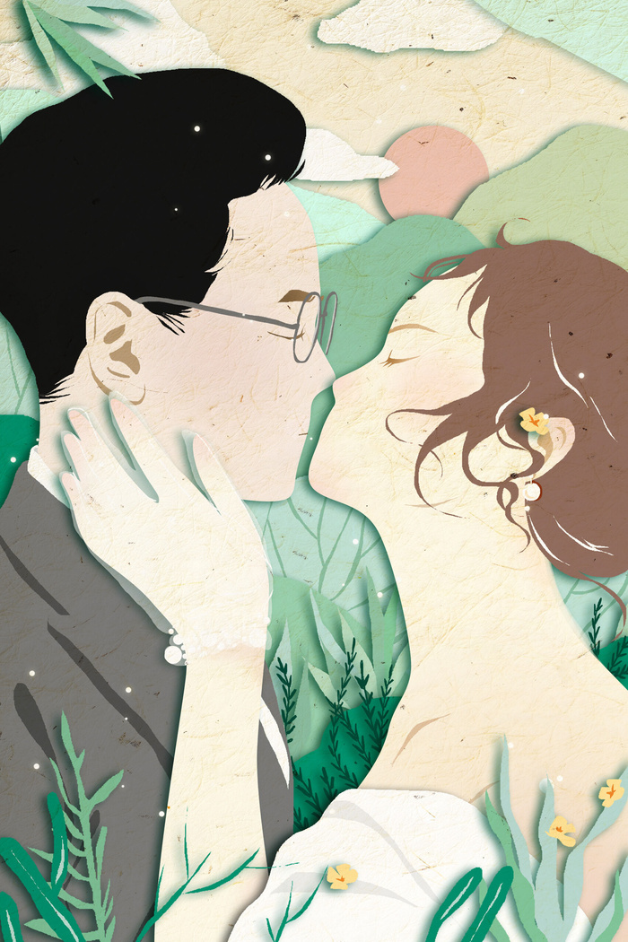 卡通温馨浪漫2月14七夕520情侣拥抱情人节主题插画海报PSD素材