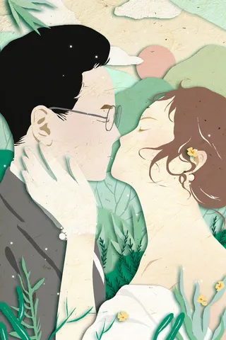 卡通温馨浪漫2月14七夕520情侣拥抱情人节主题插画海报PSD素材