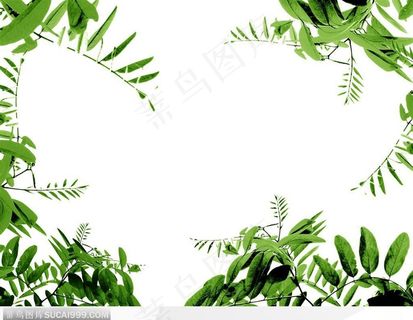 相框边框-漂亮的绿叶心形边框