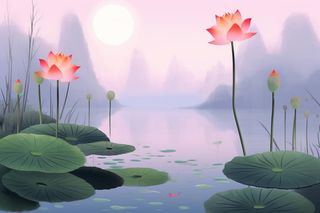 紫色简约国风莲花傍晚背景