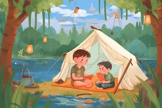 清新露营野营插画可爱背景