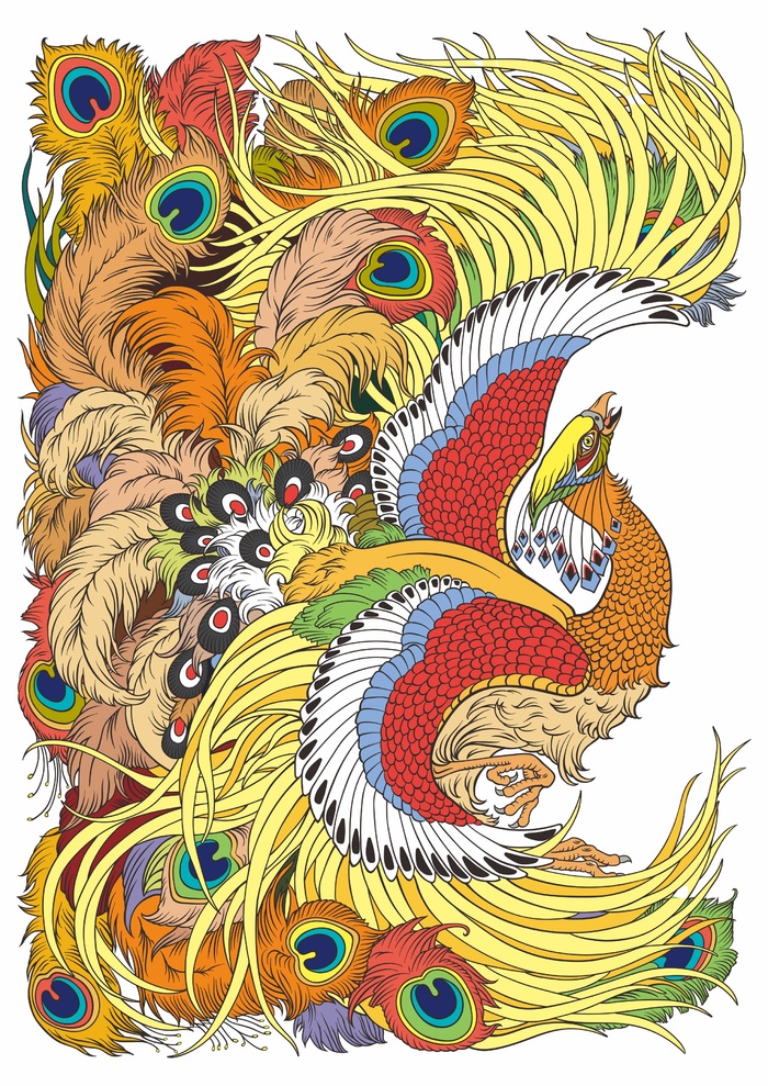 凤凰翱翔羽翅cdr矢量模版下载