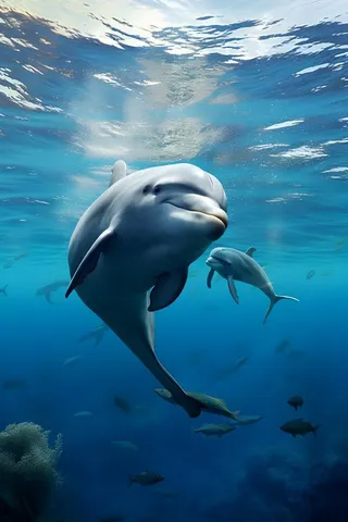 大海海豚生物蓝色背景