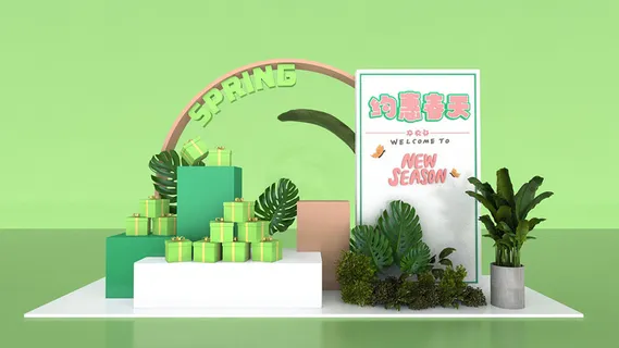 春天门头cdr设计素材春季美陈景观拱门打卡拍照框dp堆头3d模板