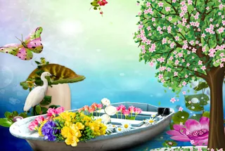 卡通花卉小船背景