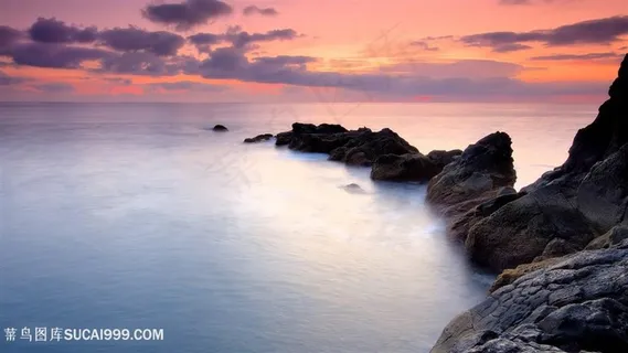 夕阳海岸礁石风景图片 夕阳海岸礁石风景图片