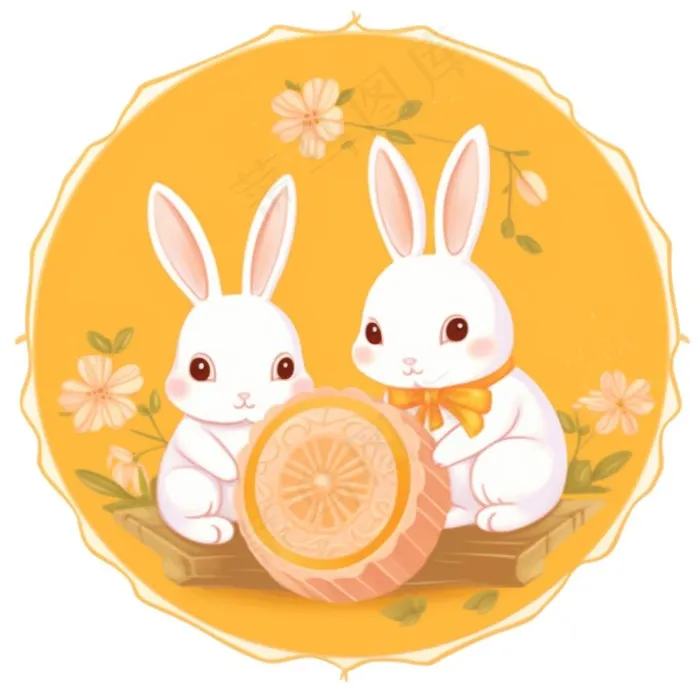 中秋月饼玉兔插画免抠(1024x1024)