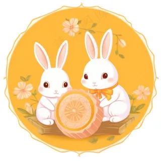 中秋月饼玉兔插画免抠