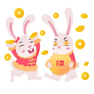 手绘2023兔年新年卡通兔子形象IP插画元素PSD设计素材png图案