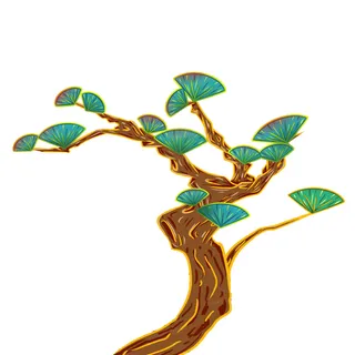 国潮风松树松枝松柏树木手绘植物装饰图案元素PSD设计素材