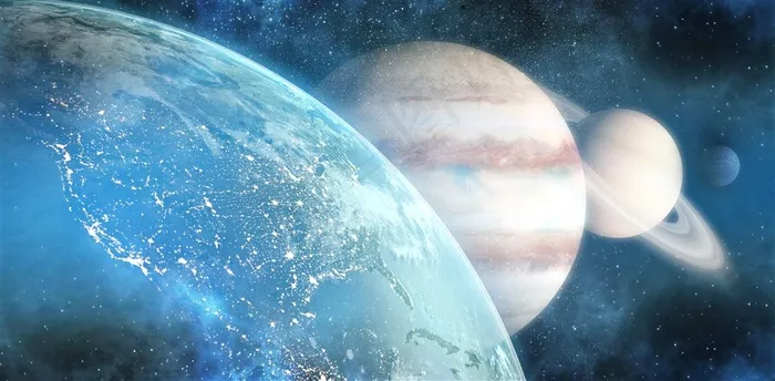 蓝色宇宙星球排列特写高清图片
