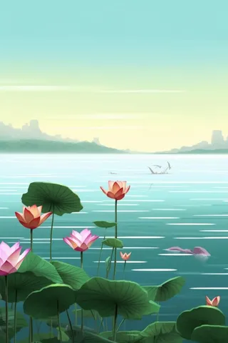 创意简约绿色清新国风莲花背景