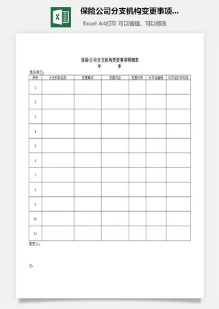 保险公司分支机构变更事项明细表excel模板