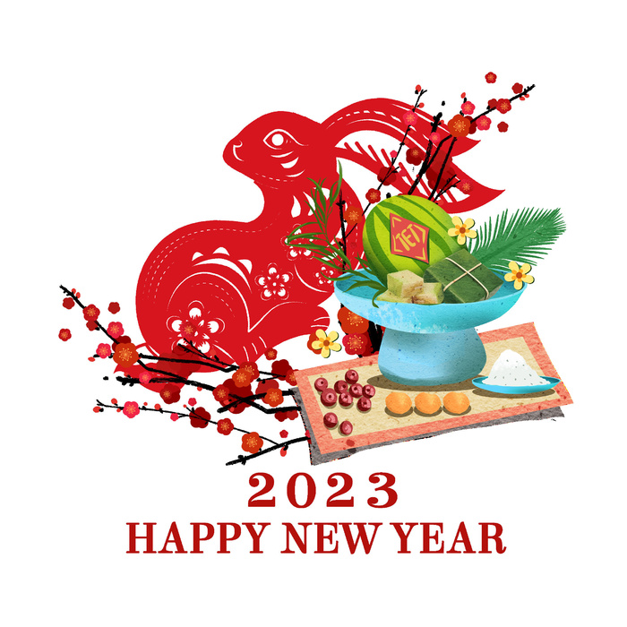 喜庆2023年兔年大古挂画psd模版下载