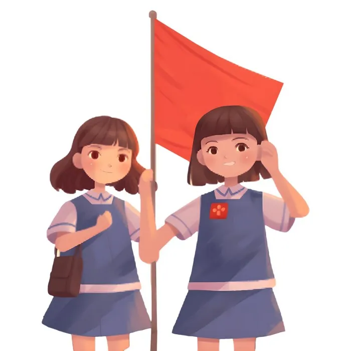 拿着旗帜的学生们免抠(1900x1900)