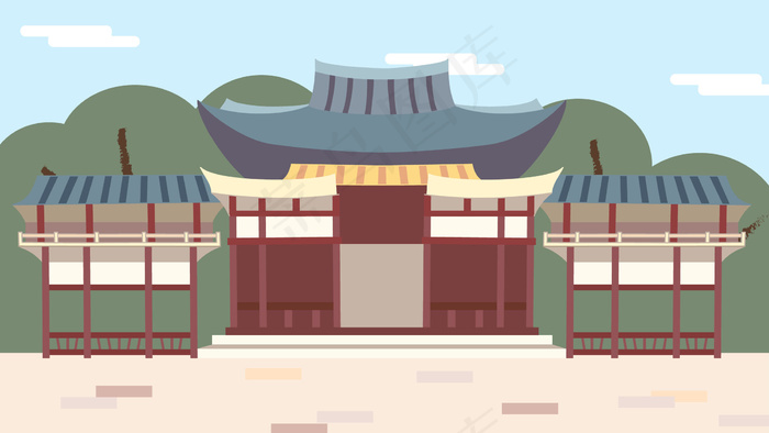 古风建筑插画ai矢量模版下载