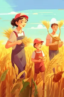 秋季丰收拿着麦穗的人金色插画背景 秋季丰收拿着麦穗的人金色插画背景