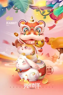 兔年2023年卡通兔子元宵节除夕新年春节