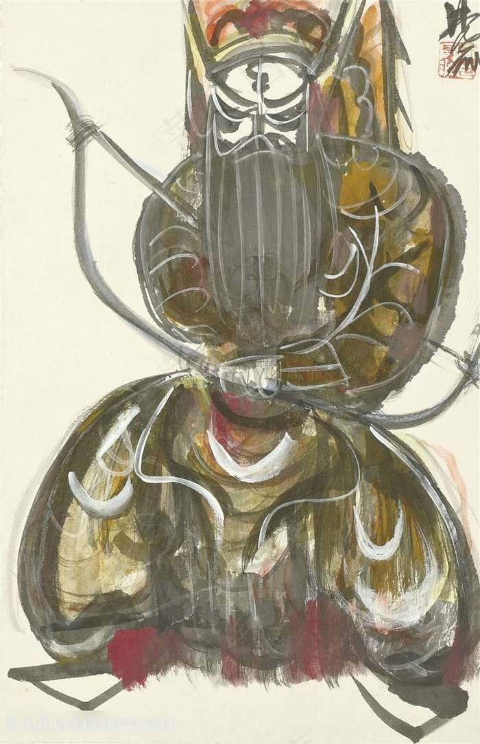 林风眠手绘京剧拿着弓的将士