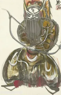 林风眠手绘京剧拿着弓的将士