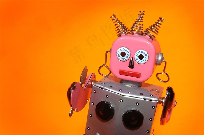 呆萌复古的粉色机器人高清摄影
