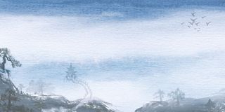 中国风传统水墨古风古典展板边框工笔画PS海报背景平面设计素材