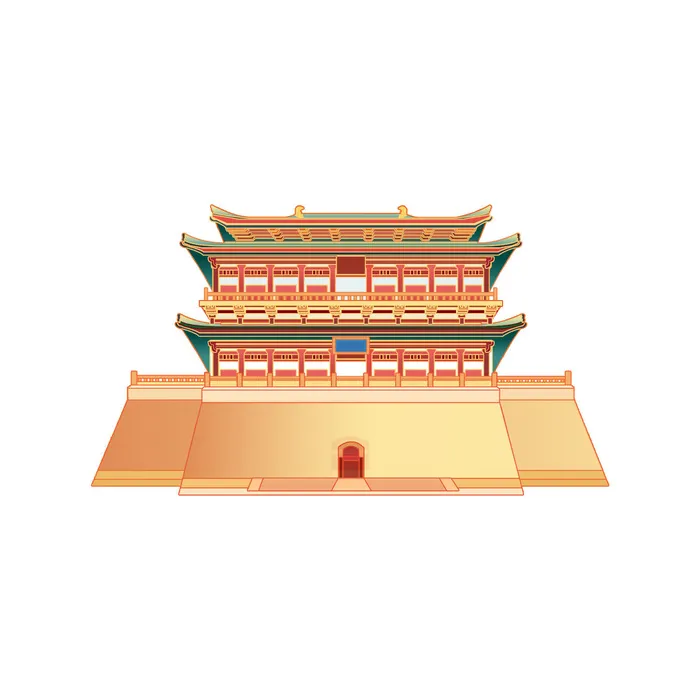 复古中国风国潮古建筑插画手绘高楼古塔PSD素材亭子png免抠图psd模版下载